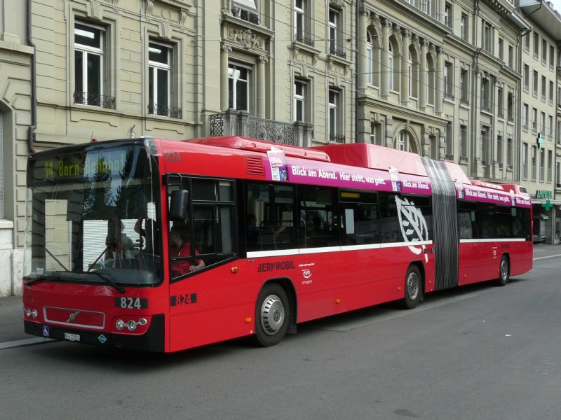 Bern Mobil - Erdgas Volvo 7700 Gelenkbus Nr.824 BE 612824 unterwegs auf der Linie 14 in Bern am 05.07.2008