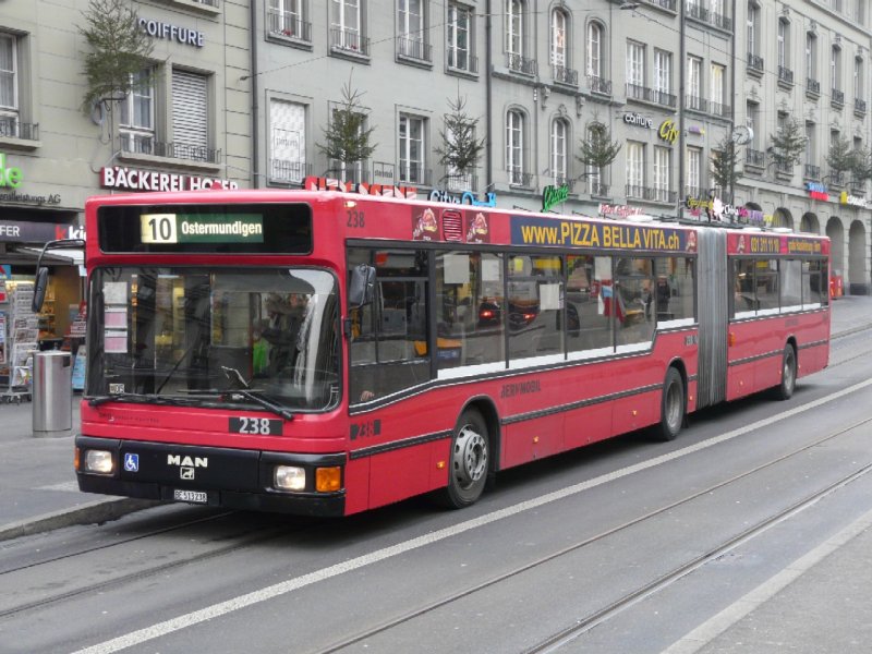 Bern Mobil - MAN Gelenkbus Nr.238 BE 513238 unterwegs auf der Linie 10 Ostermundigen am 09.01.2008