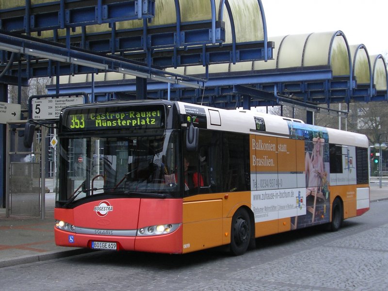 Bogestra Solaris Urbino 12,Linie 353 von Bochum Hbf/Bbf. nach Castrop Rauxel.(24.02.2008)