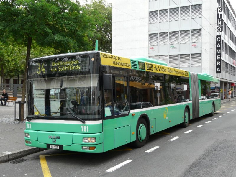 BVB - MAN Gelenkbus Nr.761 BS 3261 unterwegs auf der Linie 34 in Basel am 12.07.2008