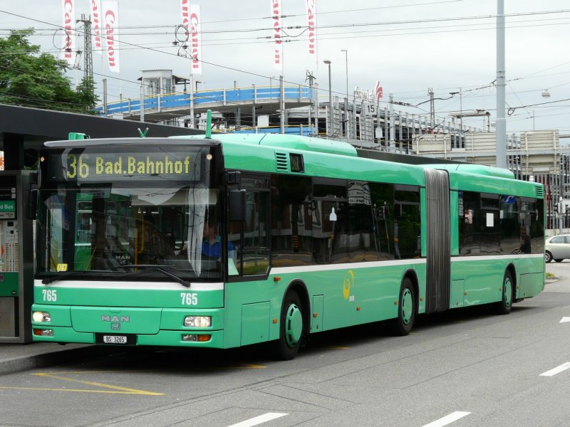BVB - MAN Gelenkbus Nr.765 BS 3265 unterwegs auf der Linie 36 in Basel am 12.07.2008