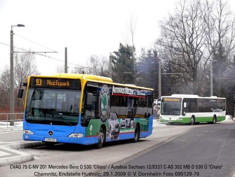 CVAG 75 in der Hutholz-Endstelle, dahinter Autobus Sachsen 8337 Citaro )