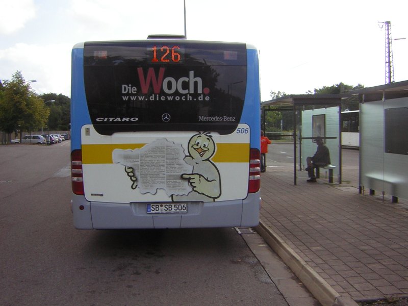 Diese Foto wurde am 05.09.2009 in Brebach Fotografiert, der Citaro trgt Werbung von Die Woch.