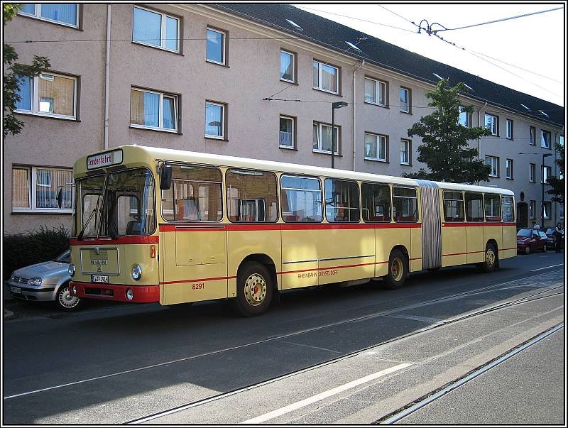 Diesen historischen MAN-Gelenkbus vom Typ SG 192 hat die Dsseldorfer Rheinbahn am Tag der offenen Tr im Straenbahndepot Steinberg am 14.09.2008 prsentiert.