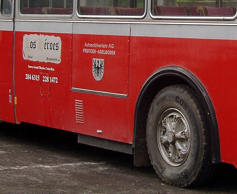 Ehemaliger Bus der Automobilverkehr AG Frutigen-Adelboden in Costa Rica, Detailaufnahme, 05. Mrz 2006