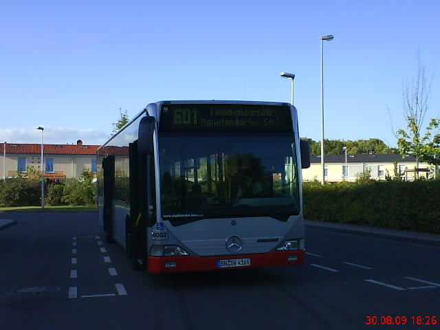 Ein Citaro der Stadtwerke Bonn am 30.08.2009 in Tannenbusch an der Endhaltestele Agnetendorferstrae auf der Linie 601 mit Wagennummer 0002