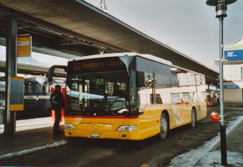 Erster Tag Postauto in der Region Spiez-Krattigen-Aeschi: PostAuto Bern BE 653382 Mercedes Citaro am 14. Dezember 2008 Spiez, Bahnhof