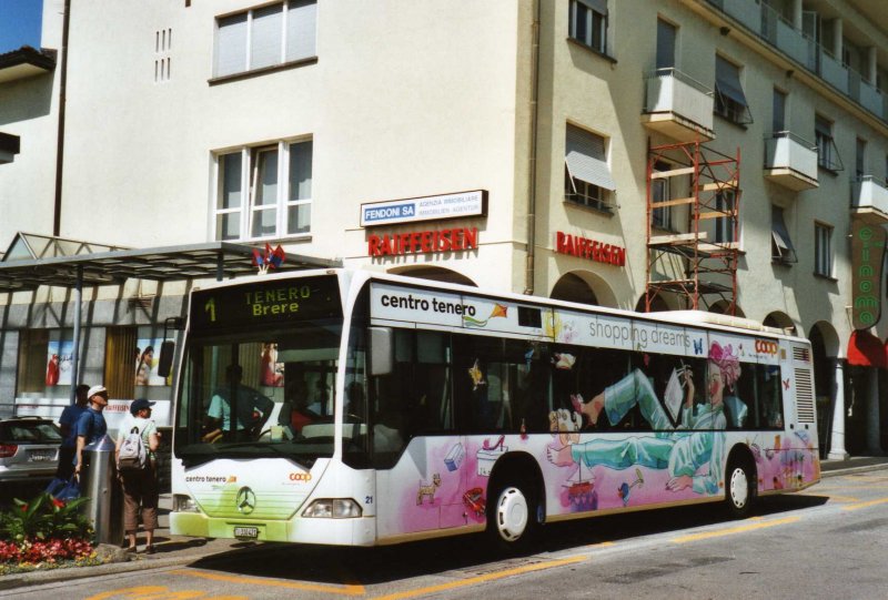 FART Locarno Nr. 21/TI 310'421 Mercedes Citaro am 20. Juli 2009 Ascona, Posta (mit Vollwerbung fr  centro tenero )