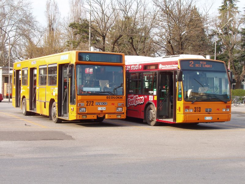 Iveco Turbocity-U green 272 und Van Hool A300CNG 313 der AIM Vicenza.