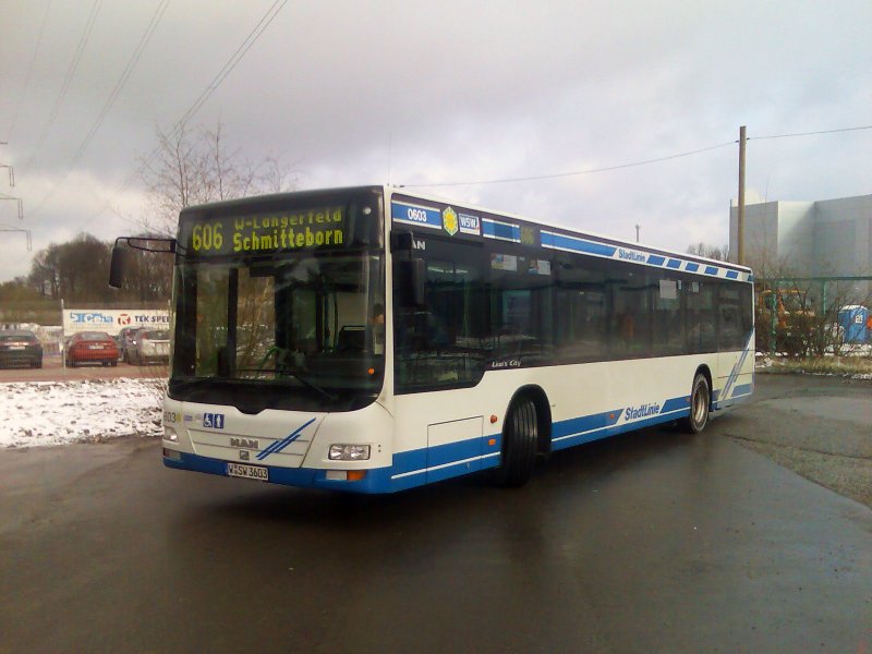 MAN-Bus 0603 auf Linie 606 nach Wuppertal-Schmitteborn Hst Erlenrode
