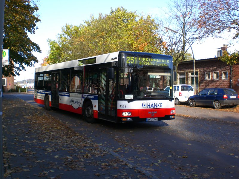 MAN Niederflurbus 2. Generation auf der Linie 251 nach Finkenwerder Norderkirchenweg an der Haltestelle Finkenwerder Landungsbrcken.