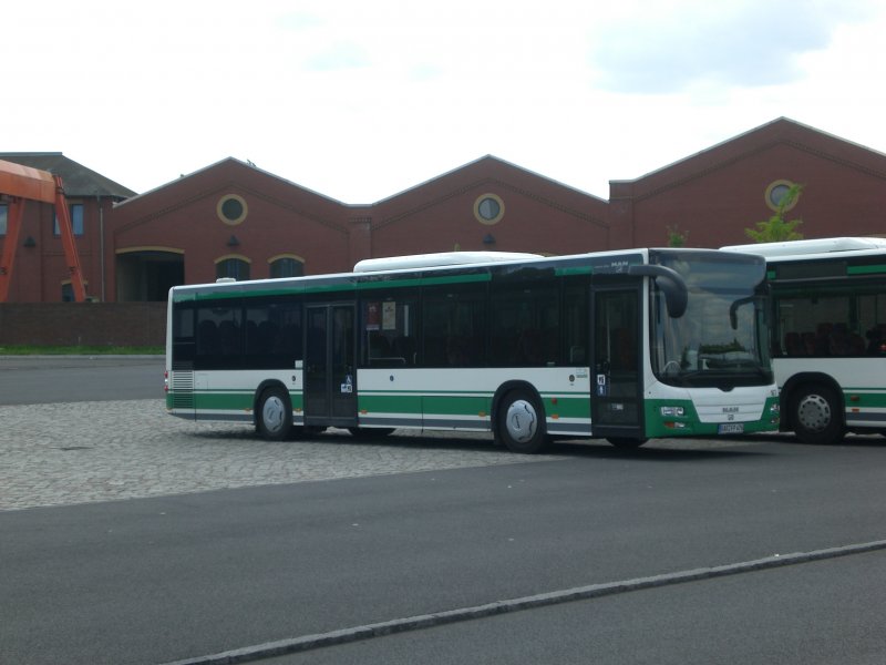 MAN Niederflurbus 3. Generation (Lions City /T) auf Betriebsfahrt am Hauptbahnhof.