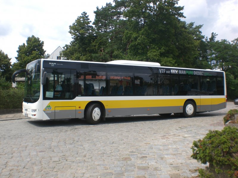 MAN Niederflurbus 3. Generation (Lions City /T) auf Betriebsfahrt am Bahnhof Wnsdorf-Waldstadt.