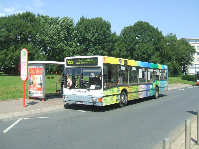 MAN TRD Reisen Linie 455  DO Hbf. Nord-Borsigplatz im Auftrag
der DSW 21 (versch. Firmenwerbungen in Form von Visitenkarten) 