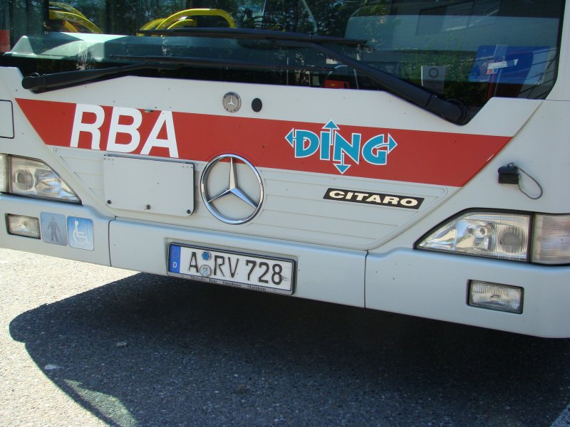 MB Citaro der RAB/DB ZugBus. Aufgenommen am 10.05.08 - Ulm ZOB. Hier die  Schauze  des Busses.