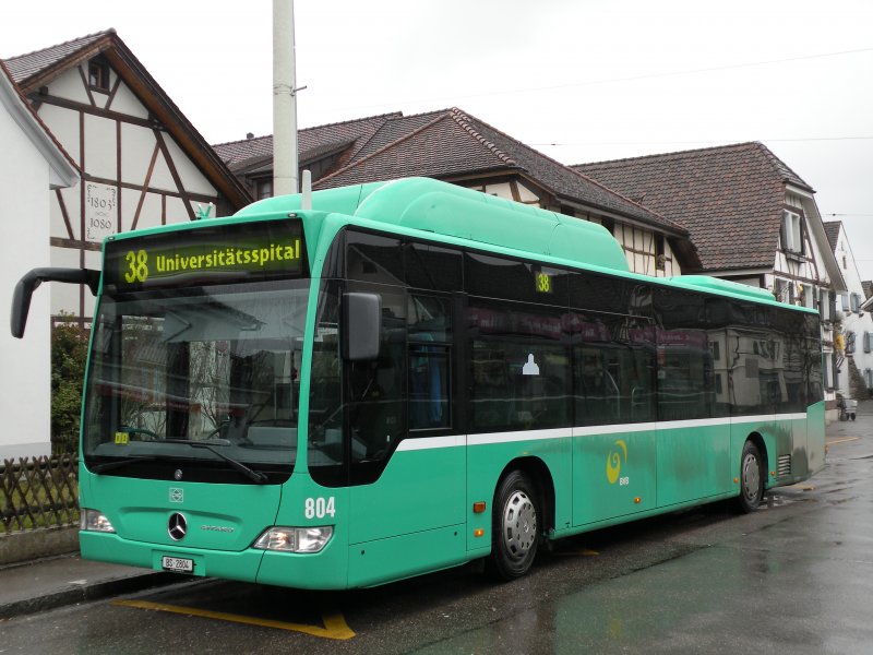 MB O 530 CNG Citaro der BVB mit der Betriebsnummer 804 steht an der Endhaltestelle in Allschwil. Die Aufnahme entstand am 02.03.2009.