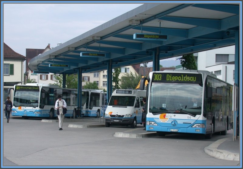 Mercedes Flotte von RTB Rheintal Bus AG in Heerbrugg. (07.05.2007)

