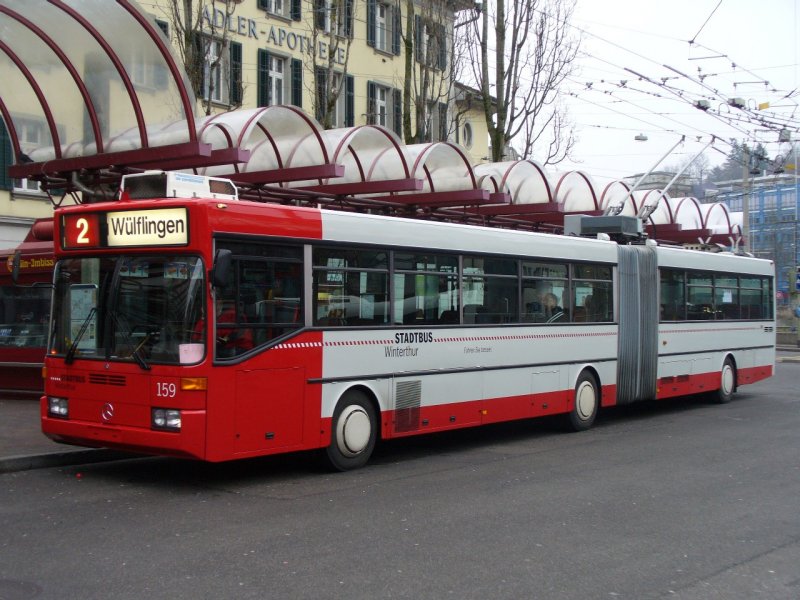 Mercedes Trolleybus 159 beim Busbahnhof in Winterthur eingeteilt auf der Linie 2 Wlflingen am 01.01.2008
