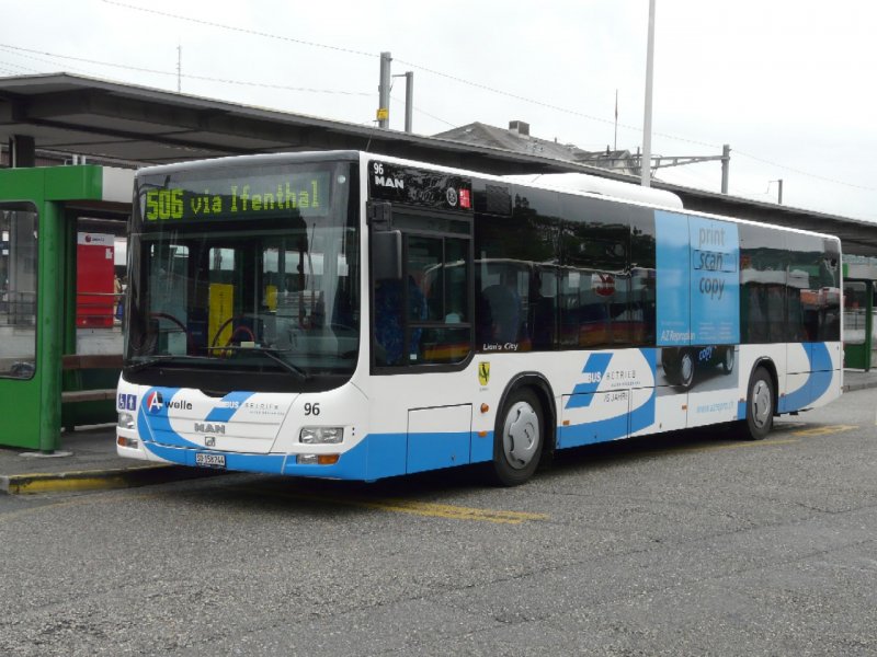 Olten - MAN Lion`s City Bus Nr.96  SO 158244 unterwegs auf der Linie 506  bei der Haltestelle vor den Bahnhof Olten am 12.07.2008
