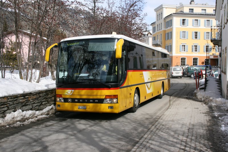 PostAuto Graubnden GR 159'231 (Setra 315GT, 2001) am 10.3.2007 unterwegs als PalmExpress St. Moritz - Lugano in Sils Maria.