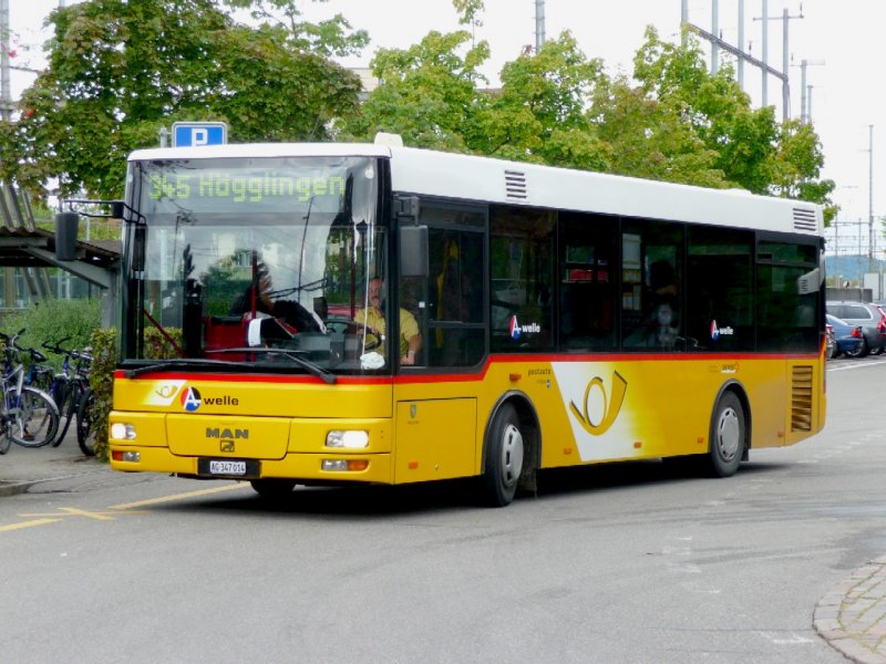 Postauto - MAN Bus  AG 347014 unterwegs in Wohlen auf der Linie 345 am 05.09.2008