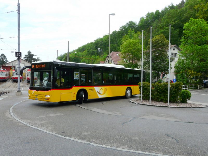 Postauto - MAN Lion`s City  SO 149616 beim Bahnhof von Waldenburg am 11.05.2009