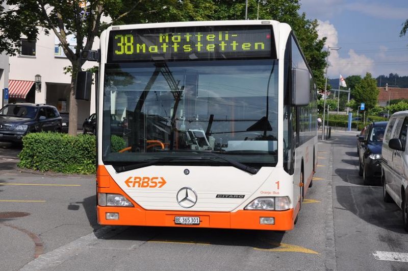RBS, Worblaufen Nr. 1/BE 365'301 Mercedes Citaro mit Aufschrift  Oranje-Bus  am 29. Juni 2009 in Schönbühl.