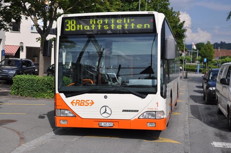 RBS, Worblaufen Nr. 1/BE 365'301 Mercedes Citaro mit Aufschrift  Oranje-Bus  am 29. Juni 2009 in Schnbhl.