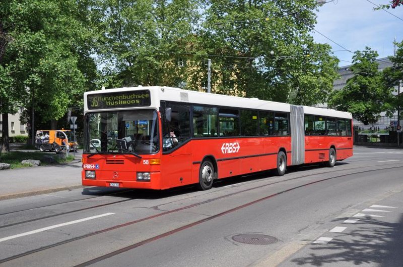 RBS, Worblaufen Nr. 58/BE 624'358 Mercedes O405 GN (ex. BSU Nr. 58) am 20. Mai 2009 in der Berner Rodtmattstrasse.