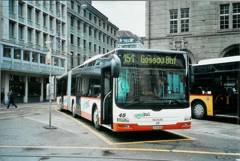 Regiobus Gossau 45/SG 283'883 MAN am 29. Mrz 2008 St. Gallen, Bahnhof
