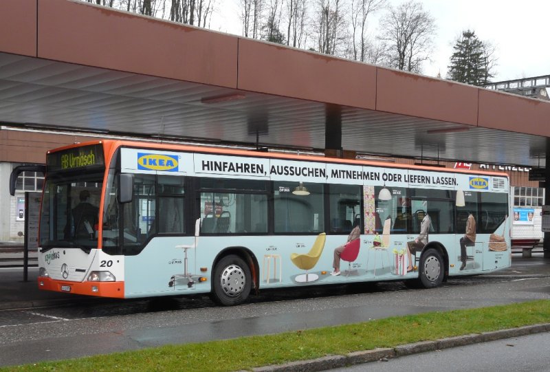 Regiobus - Mercedes Citaro Bus Nr.20  SG 62975 mit Teilwerbung eingeteilt als Bahnersatz fr die Appenzellerbahnen nach Urnsch am 11.11.2007