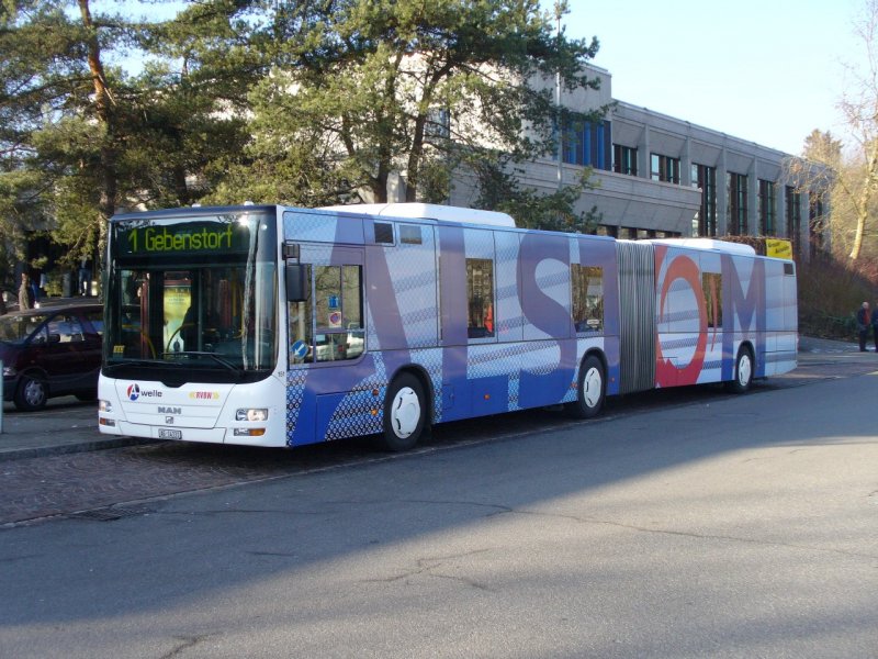 RVBW - MAN Gelenkbus mit Werbung bei der Haltestelle Tgerhard am 29.12.2007