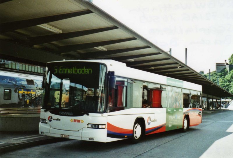 RVBW Wettingen Nr. 72/AG 16'503 Scania/Hess am 8. Juni 2009 Baden, Bahnhof