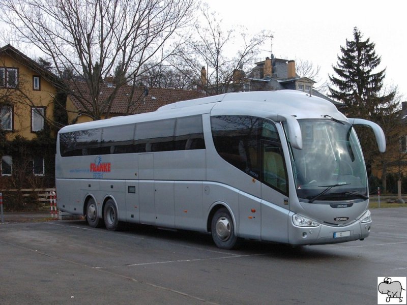 Scania Irizar Century des Busunternehmens  Franke Reisen . Der Bus stand am 12 Januar 2008 auf einen Parkplatz in Coburg.