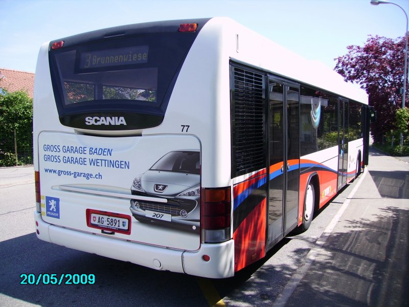 Scania Wagennr: 77 der RVBW mit A-Welle.
An der Haltestelle  Haberacher  in Rtihof.