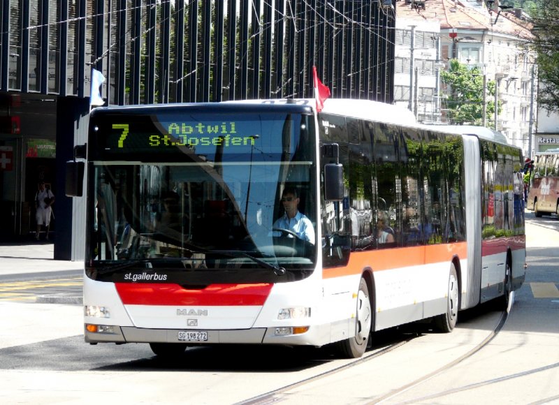 St.Gallen - MAN Lion`s City Gelenkbus Nr.272  SG 198272 eingeteilt auf der Linie 7 am 28.06.2008