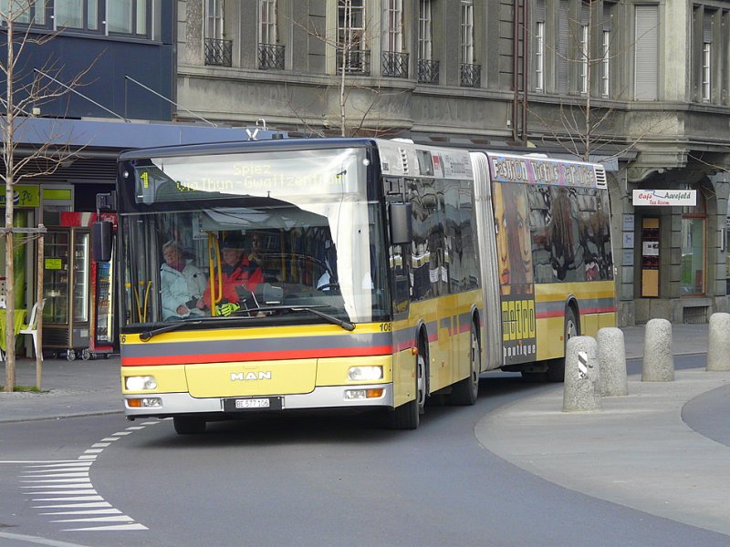 STI - MAN Bus Nr.106 BE 577106 unterwegs auf der Linie 1 in Thun am 28.12.2008