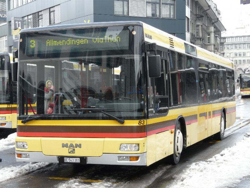 STI - MAN Bus Nr.84  BE 543384 unterwegs auf der Linie 3 in Thun am 12.12.2008