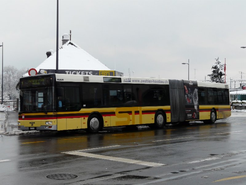 STI - MAN Bus Nr.90  BE 572090 unterwegs auf der Linie 1 in Thun am 12.12.2008