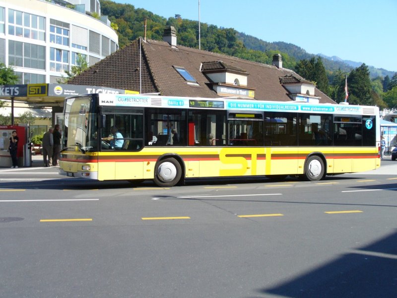 STI - MAN Bus Nr.91 BE 572091 bei der Bushaltestellen vor dem Bahnhof Thun am 20.09.2007