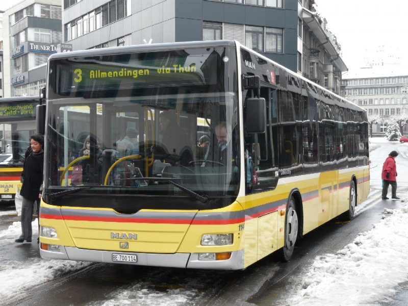 STI - MAN Lion`s City Bus Nr.114 BE 700114 unterwegs auf der Linie 3 in Thun am 12.12.2008