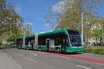 Hess Doppelgelenk Elektrobus 9107, auf der Linie 50, verlässt am 14.04.2025 die Haltestelle am Kannenfeldplatz. Aufnahme Basel.