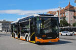 Scania Elektrobus 1201, auf der Linie 10, wartet am 15.09.2025 an der Haltestelle beim Bahnhof Solothurn.