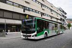 MAN Lions City Hybridbus 313, auf der Linie 7, fährt am 08.09.2025 zur Haltestelle beim Bahnhof Baden.