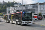MAN Lions City Hybridbus 314, auf der Linie 7, fährt am 29.09.2025 zur Haltestelle beim Bahnhof Baden.