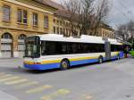 transN / La Chaux de Fonds - Solaris Trolleybus Nr.121 unterwegs vor dem Bahnhof in La Chaux de Fonds am 16.05.2014