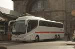 Ein nagelneuer Intercity Bus der DB fuhr am 18.02.2014 vor dem Hauptbahnhof Nürnberg am 18.02.2014 nach Mannheim ab. Es handelt sich um einen IRIZAR PB Volvo,
der auf die tschechische Firma Student Agency K.S. in 60200 Brno zugelassen ist.
Der moderne Bus trägt die DB und IC Signata.
