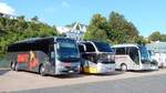 Volvo 9700 von Knautz und Neoplan Cityliner von Bohr und MAN Lion's Coach von VGH Reisen und Setra 511 HD von Die Hamburg Cruiser aus Deutschland im Stadthafen Sassnitz am 16.09.2017