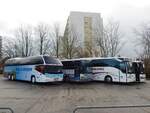 Neoplan Cityliner von SH Bus & Reisen GmbH Schwerin und Setra 315 UL der Verkehrsgesellschaft Ludwigslust-Parchim mbH und Mercedes Tourismo von Bergkvarabuss und Setra 315 UL von Becker-Strelitz Reisen aus Deutschland und Schweden in Neubrandenburg am 07.12.2019