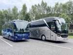 Mercedes Tourismo von Becker-Strelitz Reisen und Setra 516 HDH von Lenz Tour - Retour Reisen aus Deutschland in Plau am See am 10.07.2024